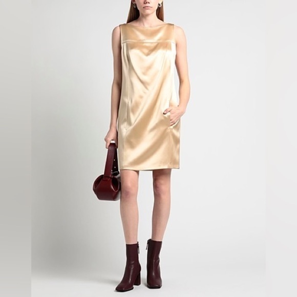 Ralph Lauren Black Label Dresses & Skirts - Ralph Lauren Black Label Silk Satin Gold Beige Sleeveless Shift Dress EUC Sz 2